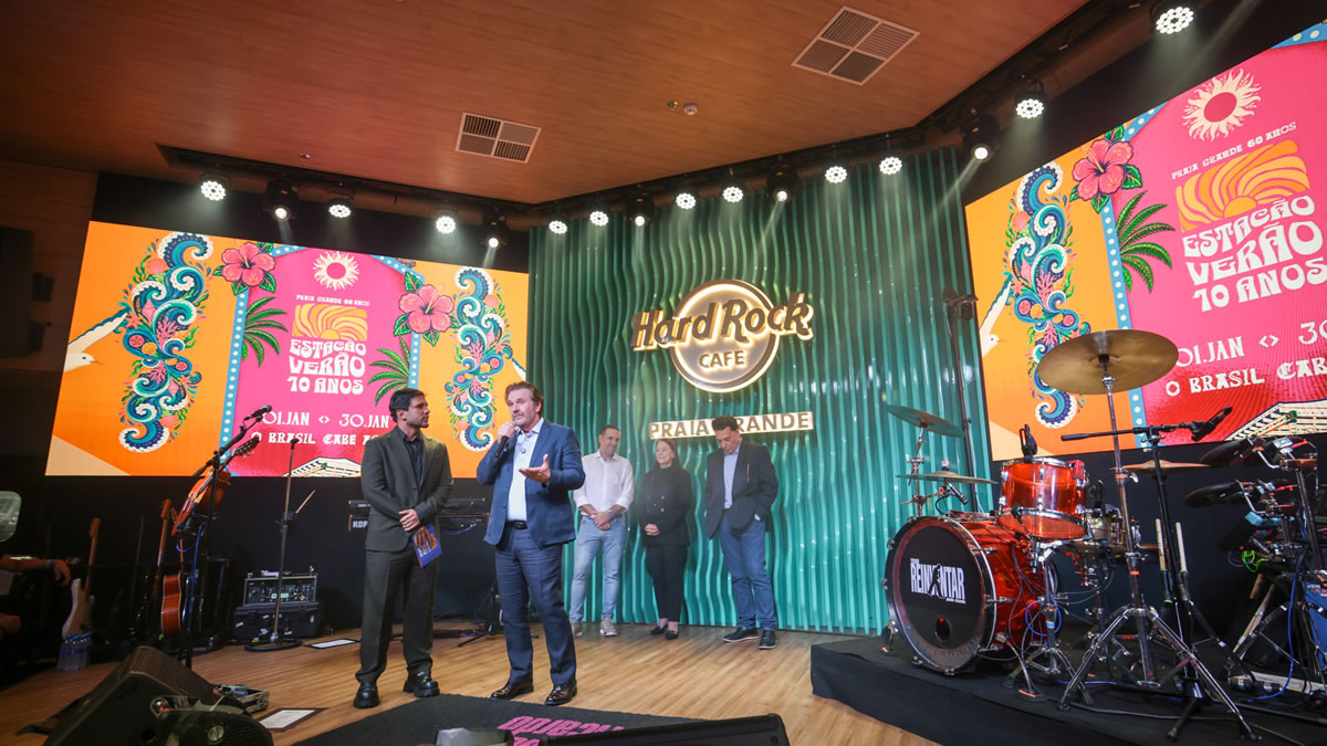 Apresentação do calendário de grandes eventos em Praia Grande para 2027 no Hard Rock Cafe